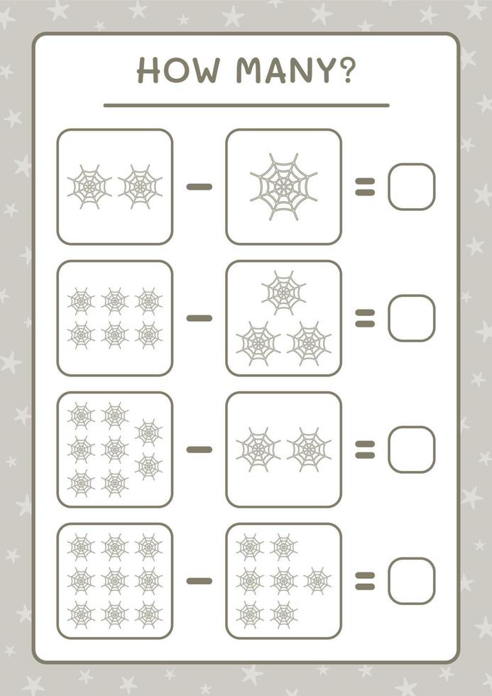 cuantas telarañas, juego para niños. ilustración vectorial, hoja de cálculo imprimible vector