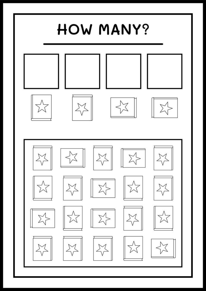 How many Book, game for children. Vector illustration, printable worksheet