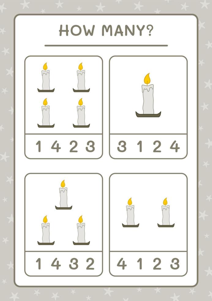 How many Candle, game for children. Vector illustration, printable worksheet