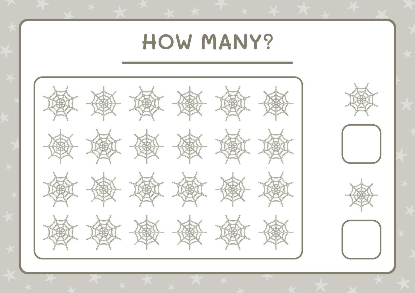How many Cobweb, game for children. Vector illustration, printable worksheet