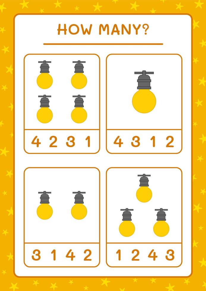 How many christmas light, game for children. Vector illustration, printable worksheet
