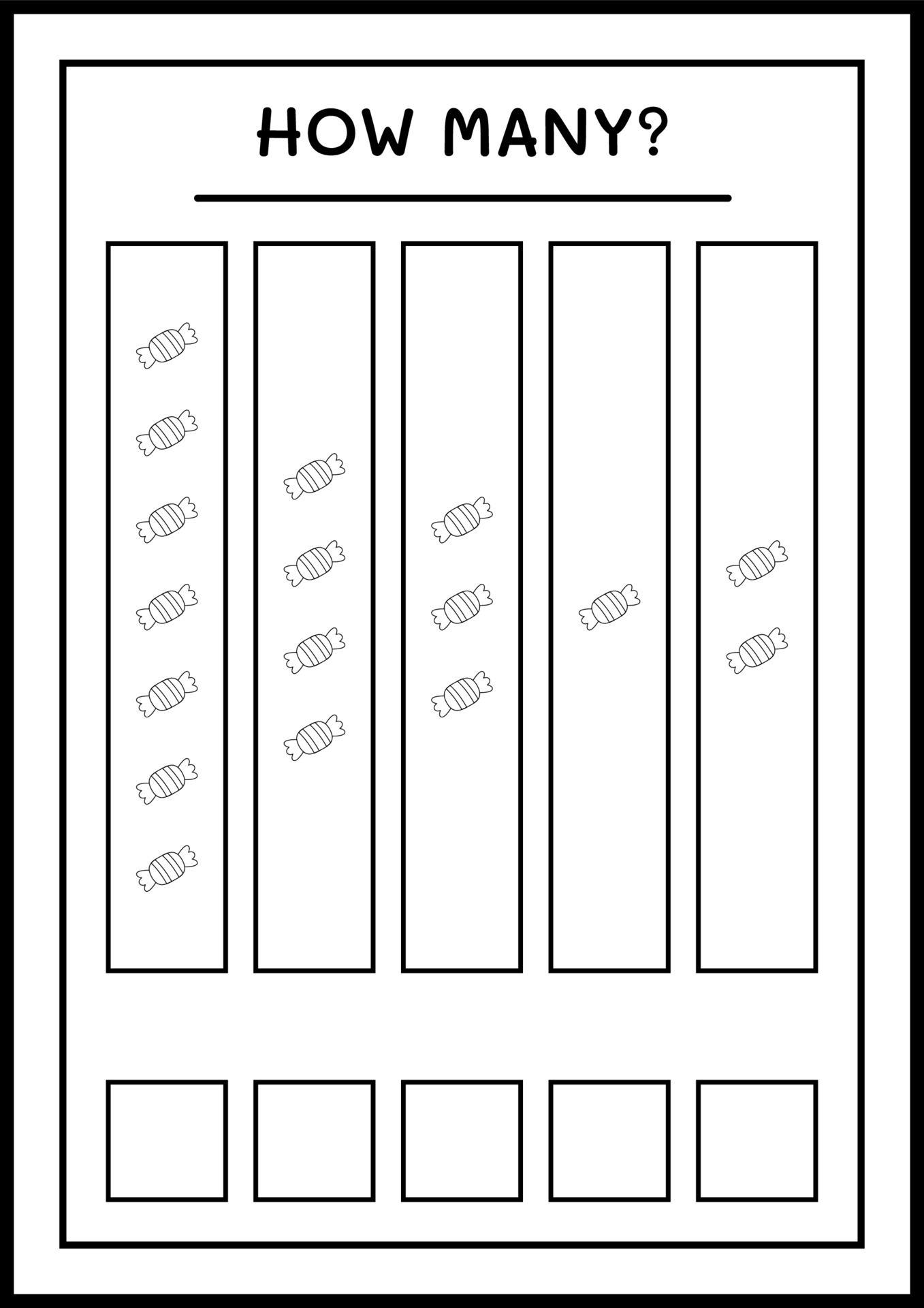 How many Candy, game for children. Vector illustration, printable