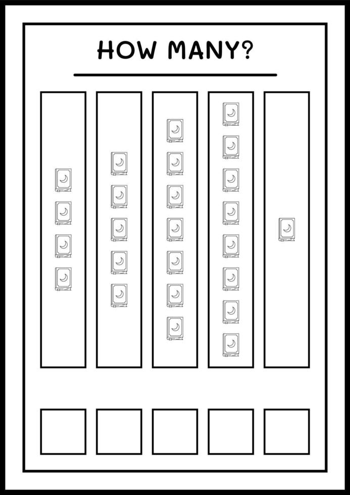 How many Book, game for children. Vector illustration, printable worksheet