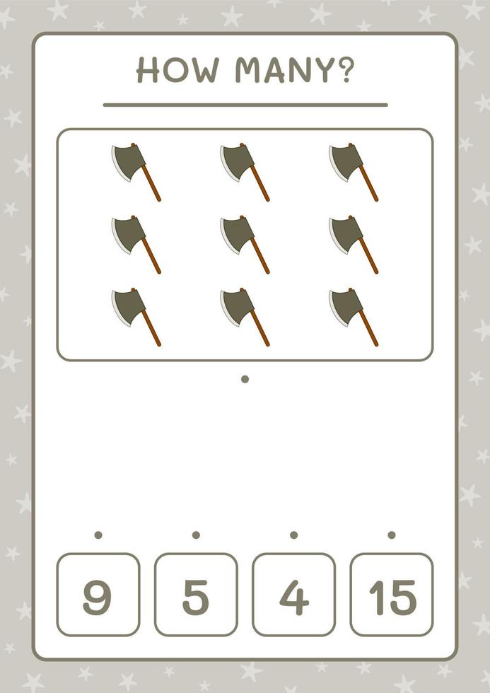 How many Ax, game for children. Vector illustration, printable worksheet