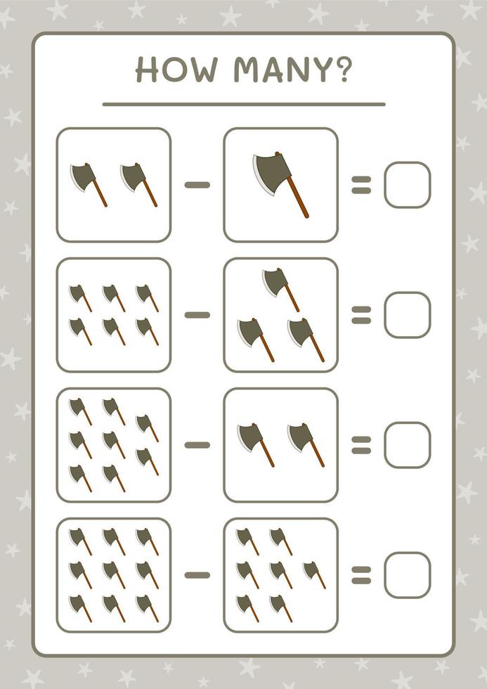 How many Ax, game for children. Vector illustration, printable worksheet