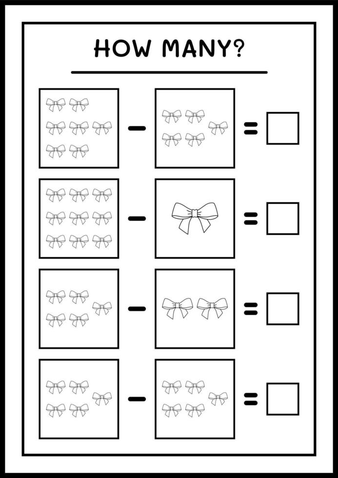 How many ribbon, game for children. Vector illustration, printable worksheet