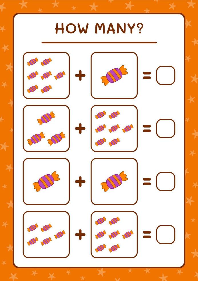 How many Candy, game for children. Vector illustration, printable worksheet