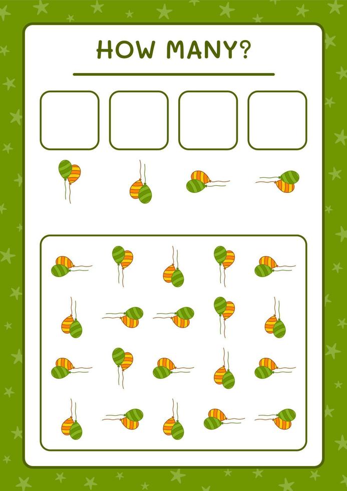 How many Balloon, game for children. Vector illustration, printable worksheet