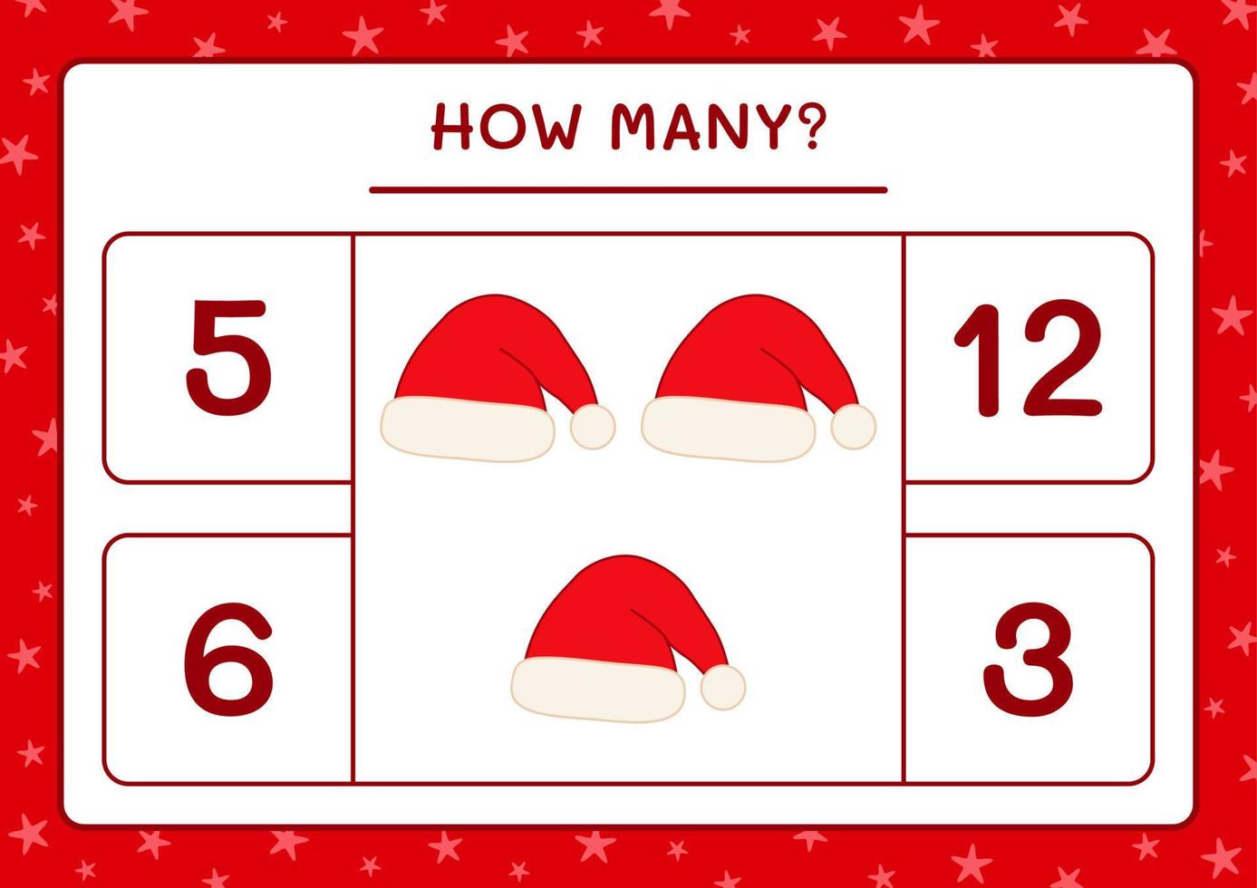 How many santa claus hat, game for children. Vector illustration, printable worksheet