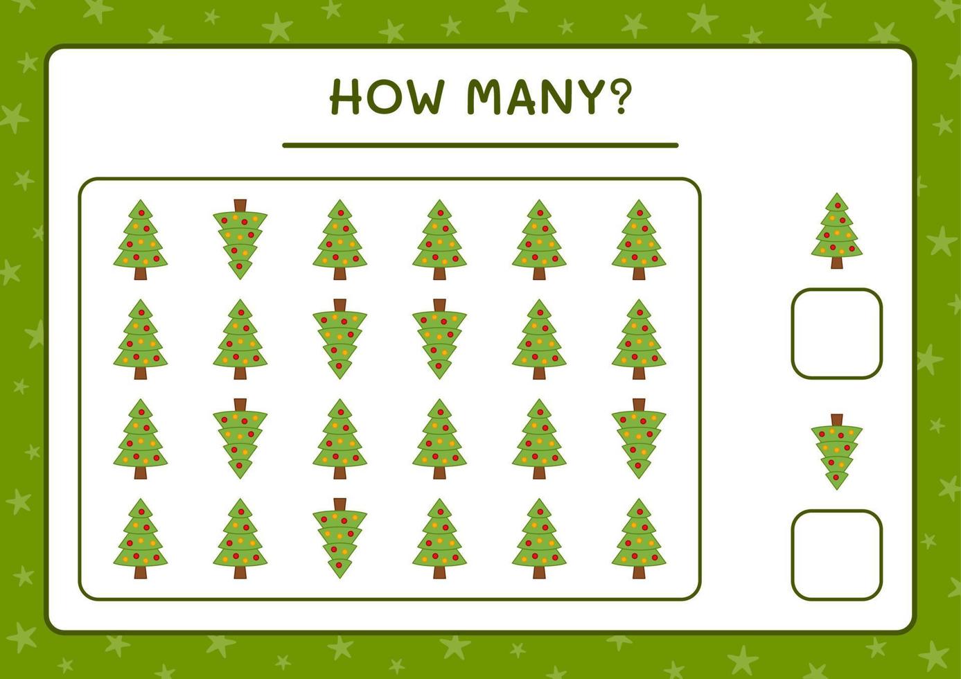 How many christmas tree, game for children. Vector illustration, printable worksheet