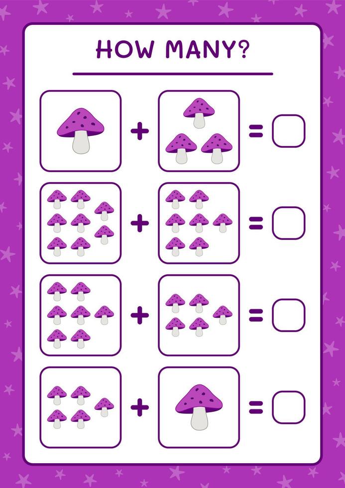 How many Mushroom, game for children. Vector illustration, printable worksheet