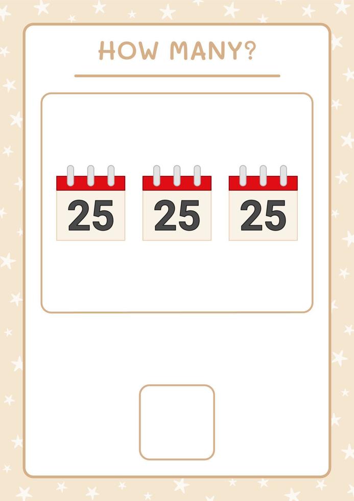 How many christmas calendar, game for children. Vector illustration, printable worksheet