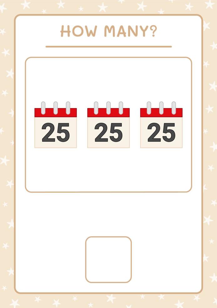 How many christmas calendar, game for children. Vector illustration, printable worksheet