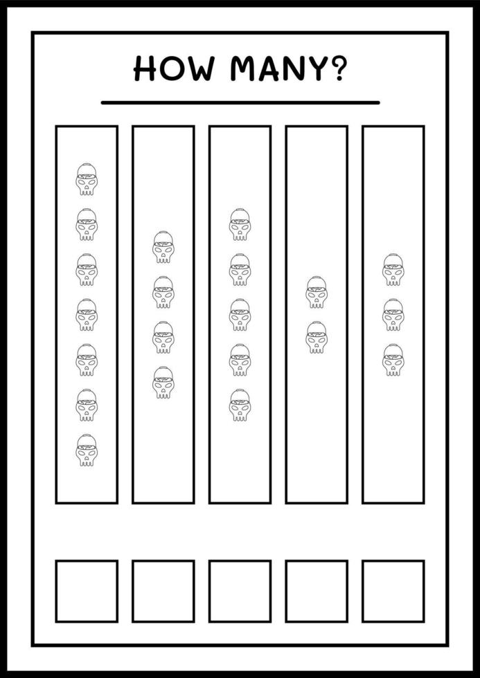 How many Skull, game for children. Vector illustration, printable worksheet