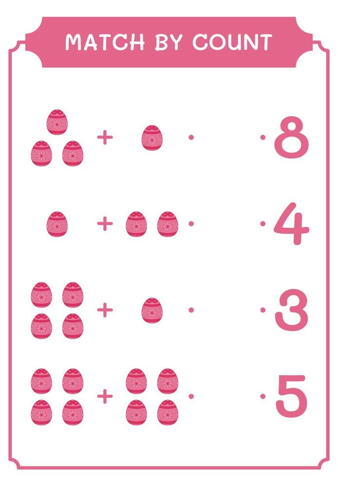 Match by count of Easter egg, game for children. Vector illustration, printable worksheet