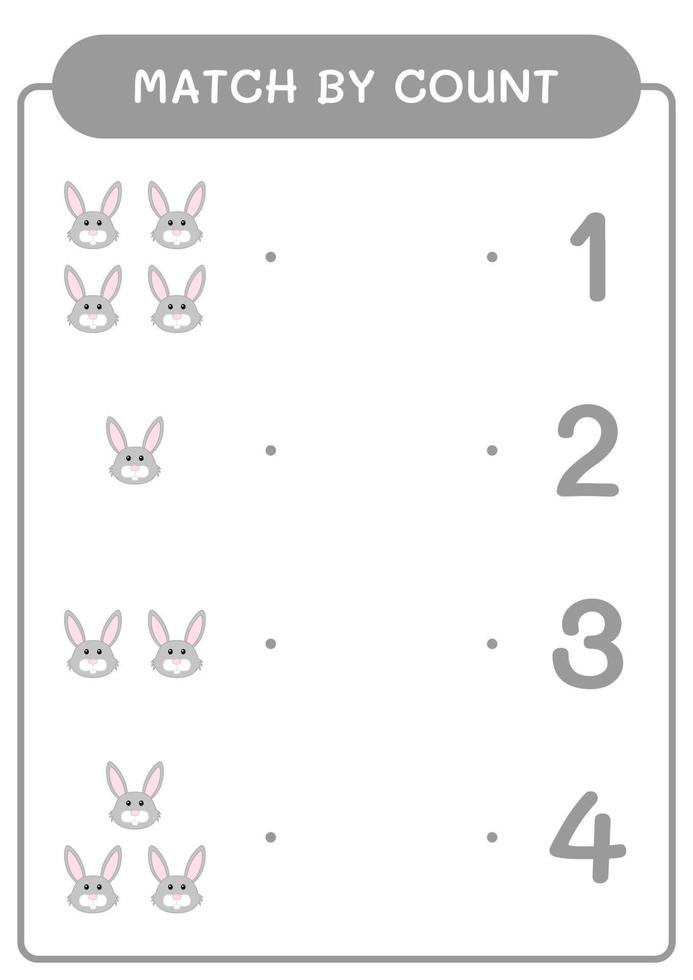 Match by count of Rabbit, game for children. Vector illustration, printable worksheet