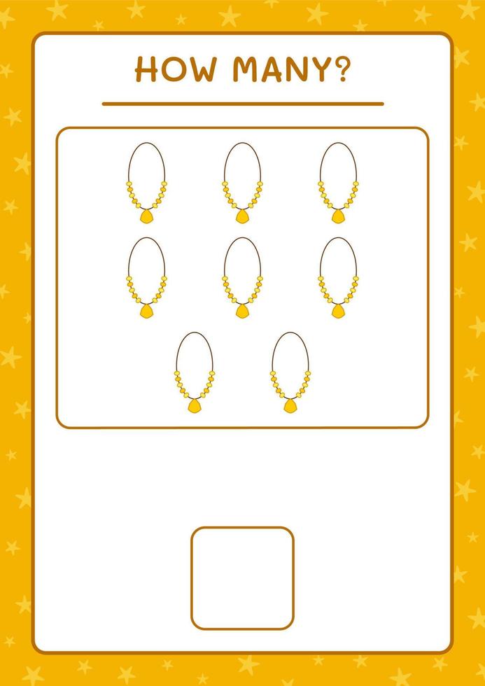 How many Pendant, game for children. Vector illustration, printable worksheet