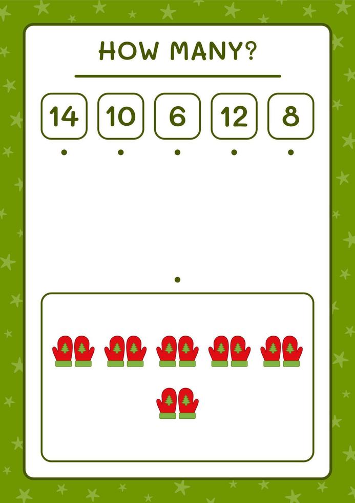How many winter mittens, game for children. Vector illustration, printable worksheet