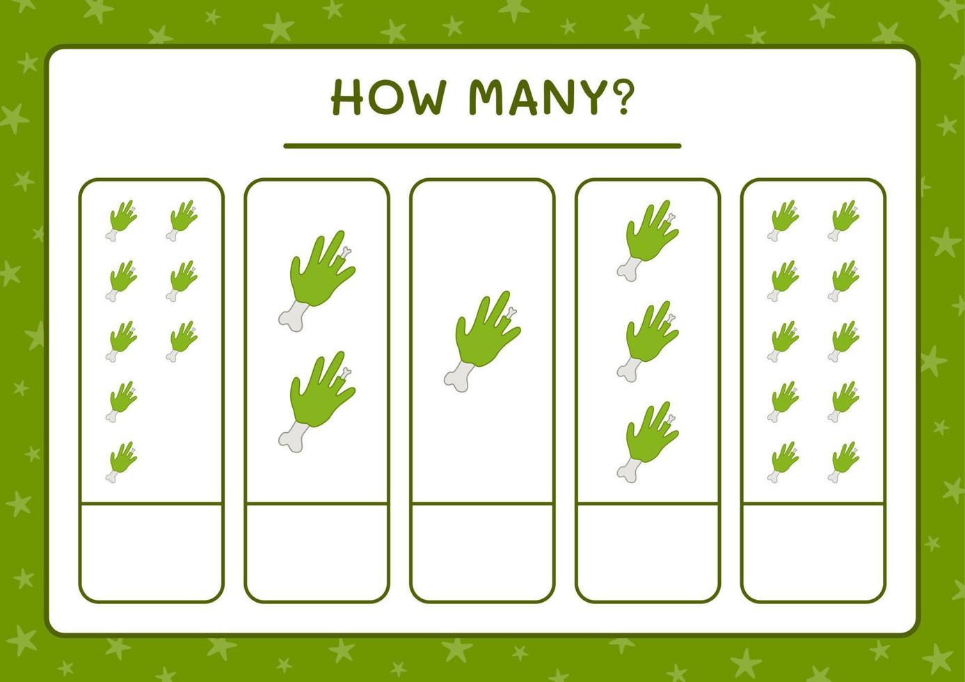 How many Zombie Hand, game for children. Vector illustration, printable worksheet