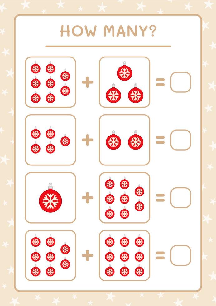 How many christmas ornament, game for children. Vector illustration, printable worksheet