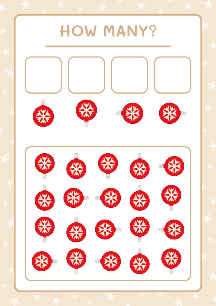 How many christmas ornament, game for children. Vector illustration, printable worksheet