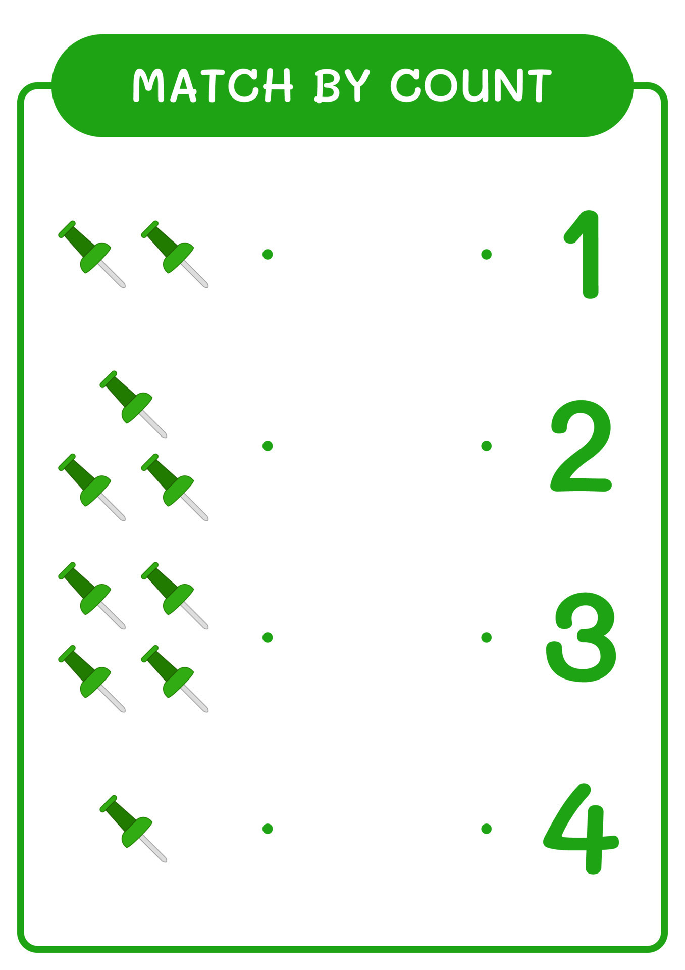 Match by count of Push pin, game for children. Vector illustration