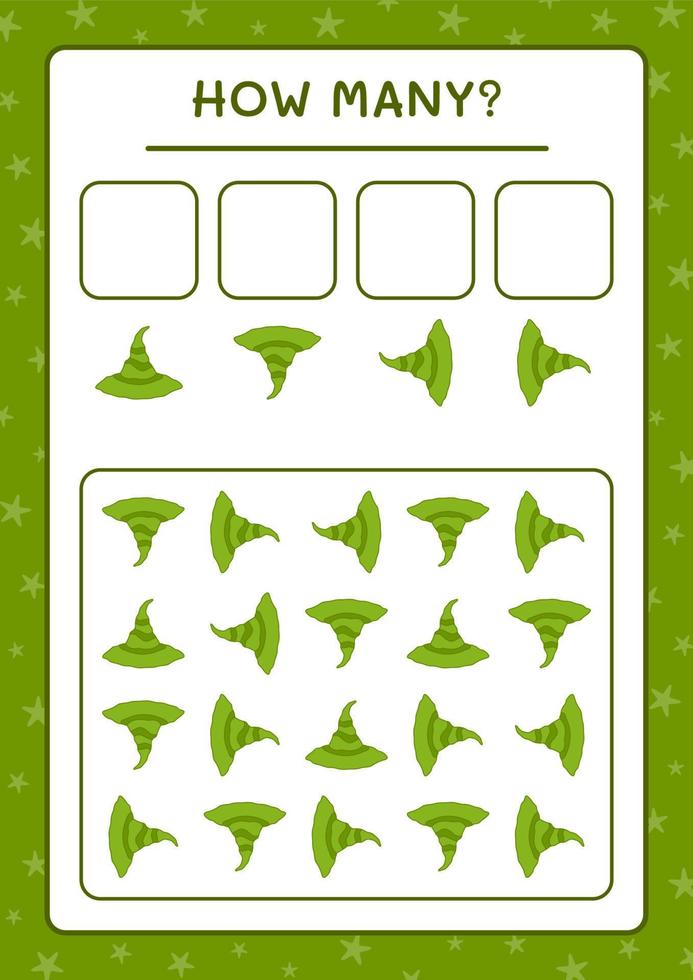 How many Witch Hat, game for children. Vector illustration, printable worksheet