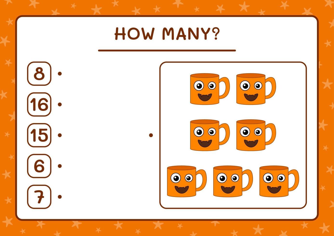 How many Mug, game for children. Vector illustration, printable worksheet