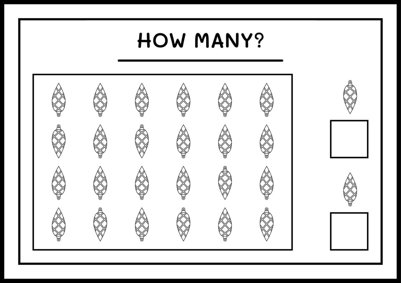 How many christmas ornament, game for children. Vector illustration, printable worksheet
