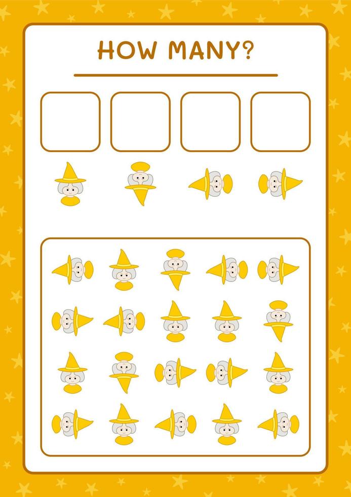 How many Witch, game for children. Vector illustration, printable worksheet