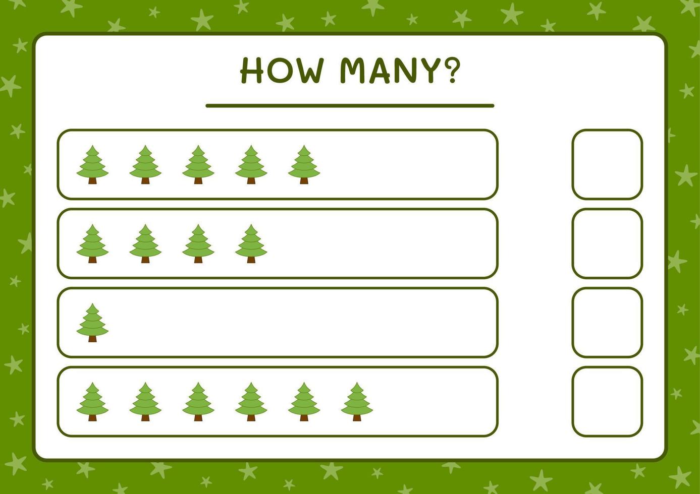 How many christmas tree, game for children. Vector illustration, printable worksheet