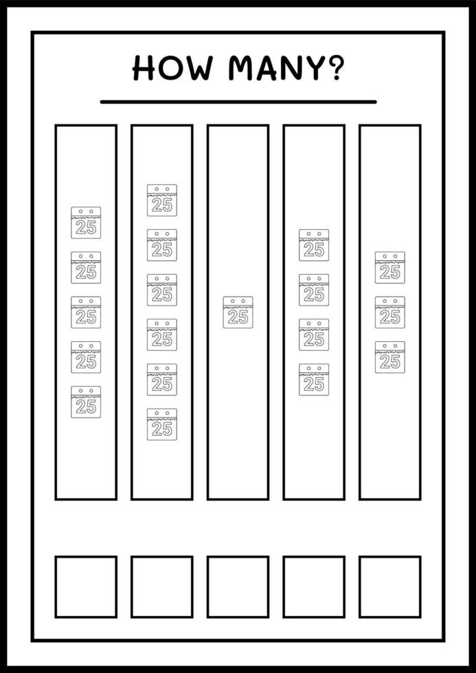 How many christmas calendar, game for children. Vector illustration, printable worksheet