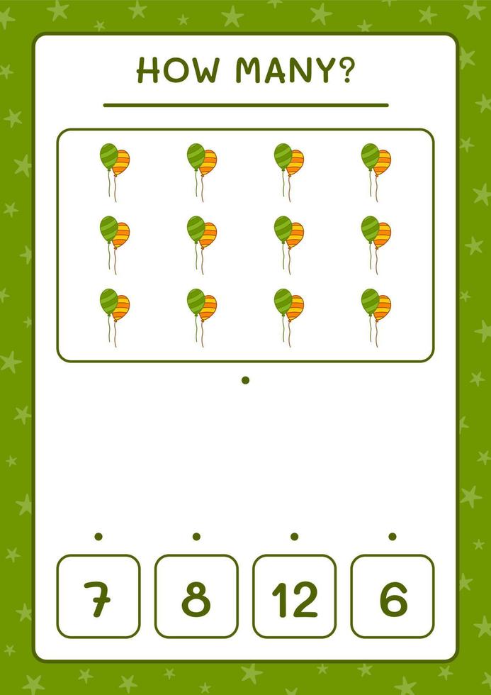 How many Balloon, game for children. Vector illustration, printable worksheet