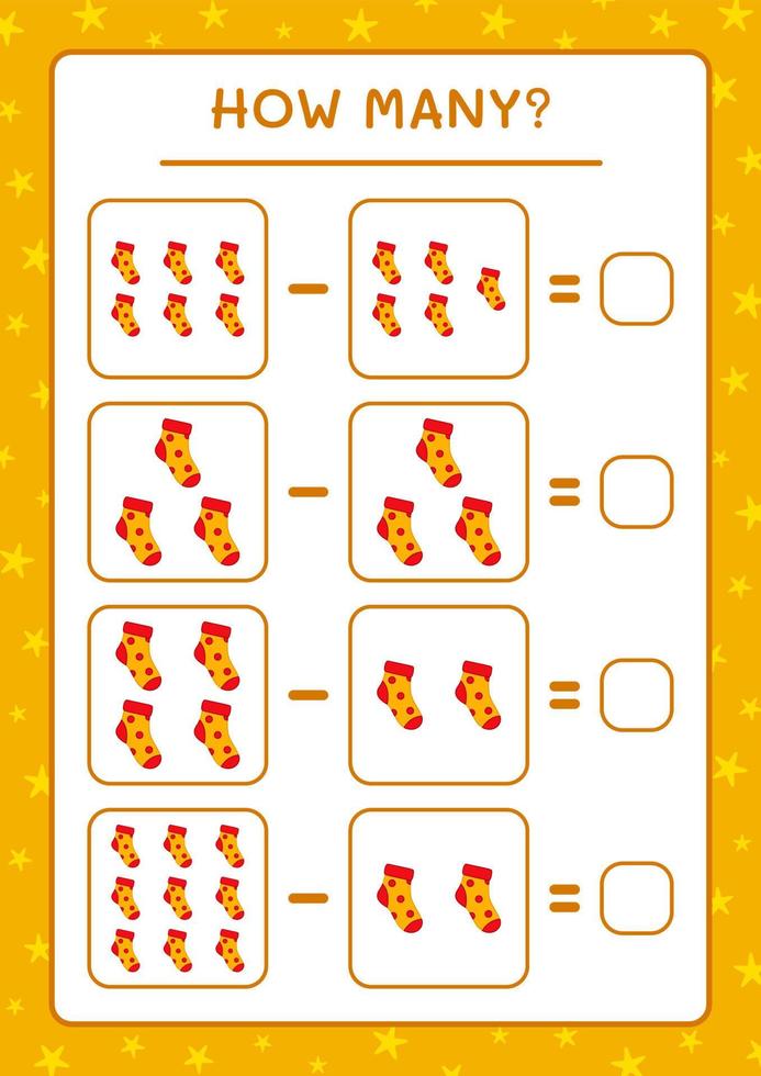 How many christmas sock, game for children. Vector illustration, printable worksheet