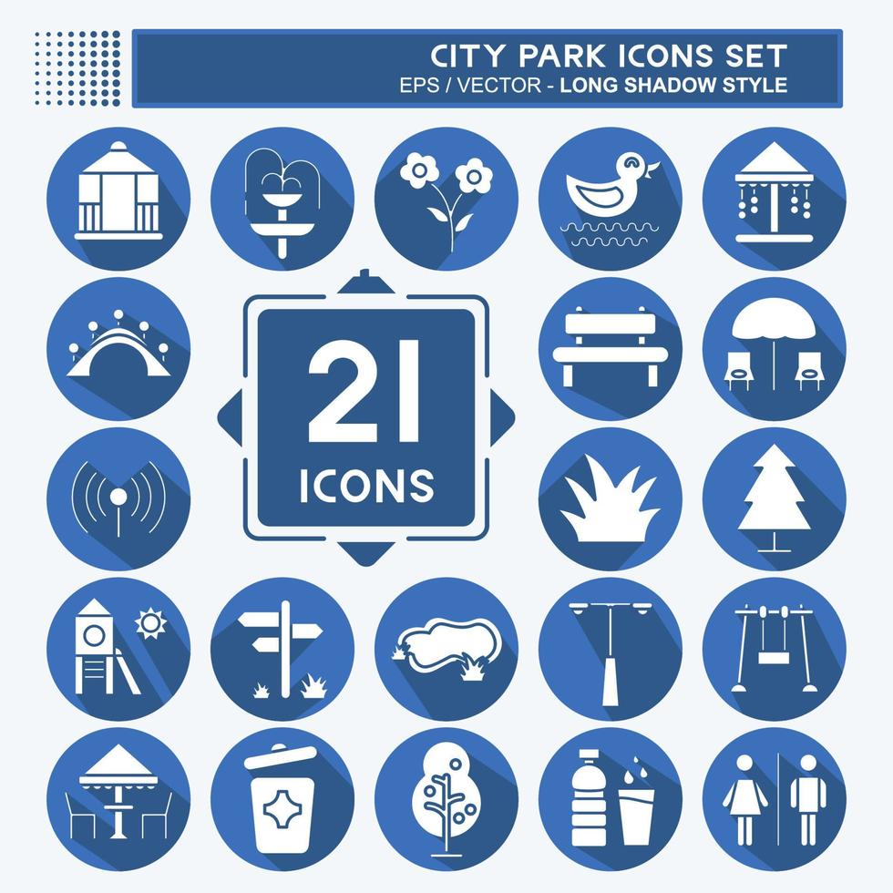 Icon Set City Park. suitable for Building symbol. long shadow style. simple design editable. design template vector. simple illustration vector