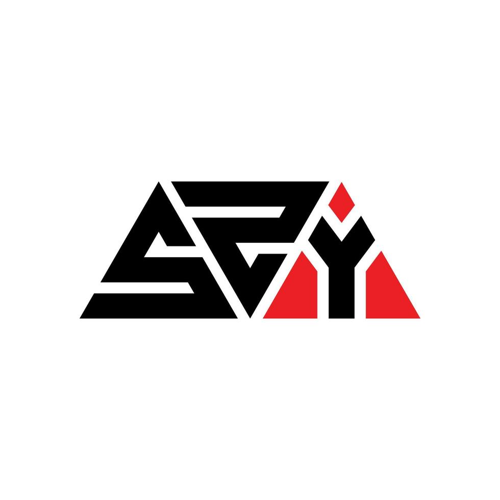 SZY triangle letter logo design with triangle shape. SZY triangle logo design monogram. SZY triangle vector logo template with red color. SZY triangular logo Simple, Elegant, and Luxurious Logo. SZY