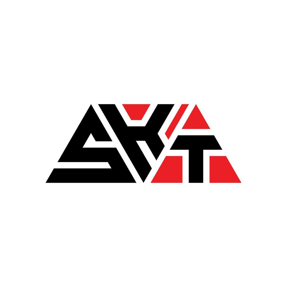 SKT triangle letter logo design with triangle shape. SKT triangle logo design monogram. SKT triangle vector logo template with red color. SKT triangular logo Simple, Elegant, and Luxurious Logo. SKT