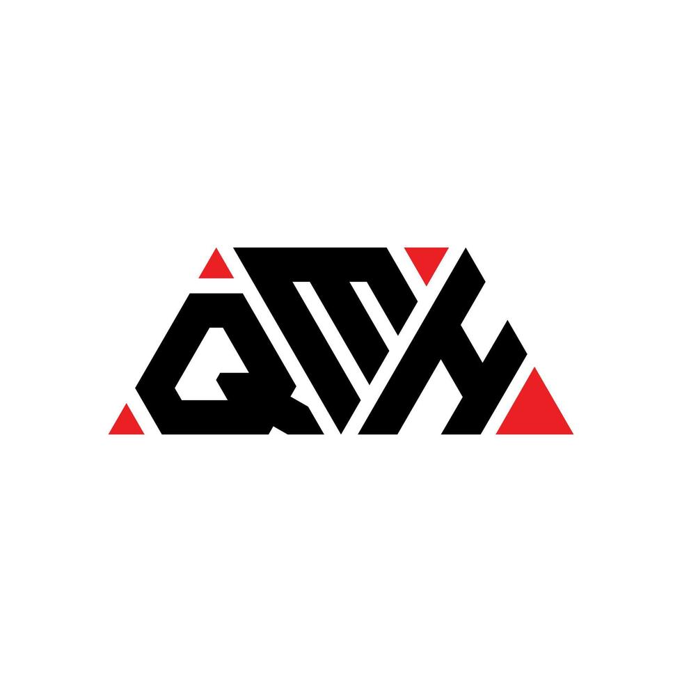 QMH triangle letter logo design with triangle shape. QMH triangle logo design monogram. QMH triangle vector logo template with red color. QMH triangular logo Simple, Elegant, and Luxurious Logo. QMH