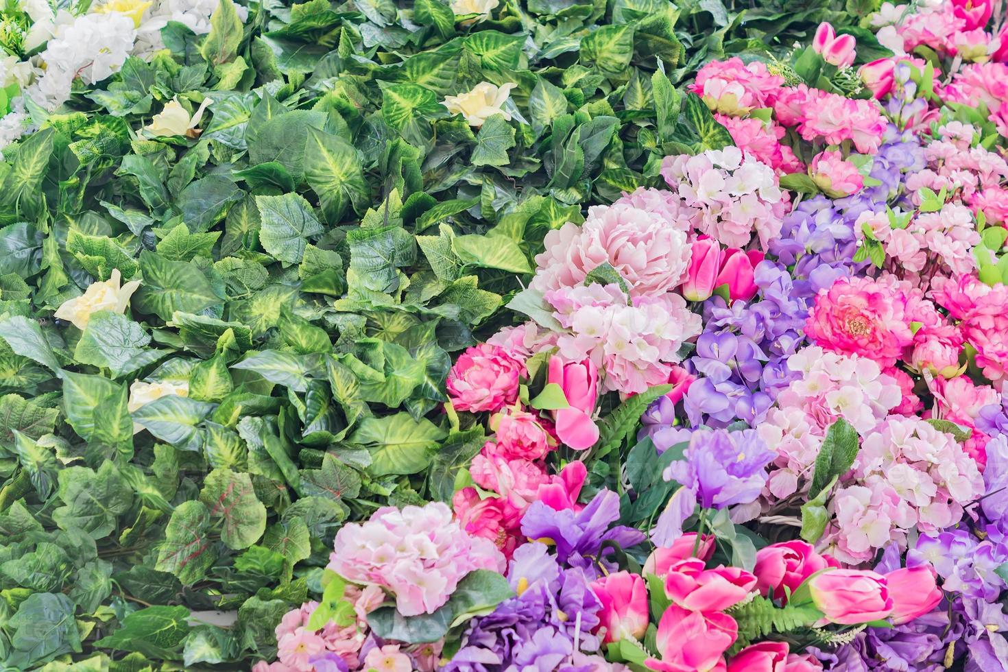 artificial blooming peonies of white, and pink color background photo