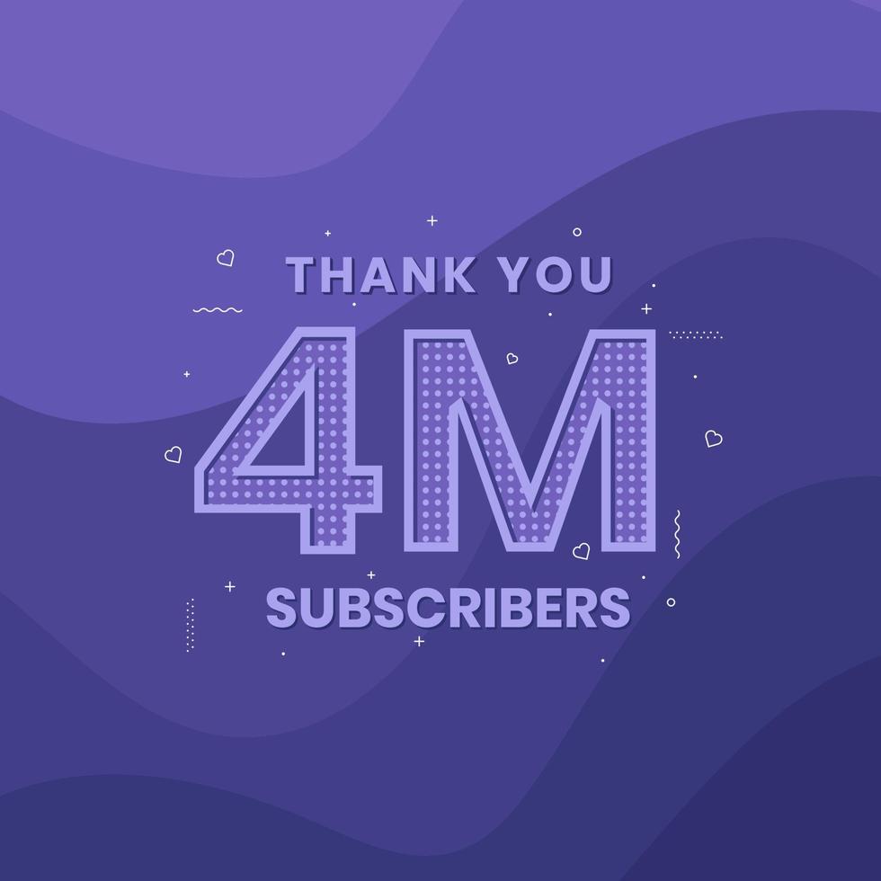 Thank you 4000000 subscribers 4m subscribers celebration. vector