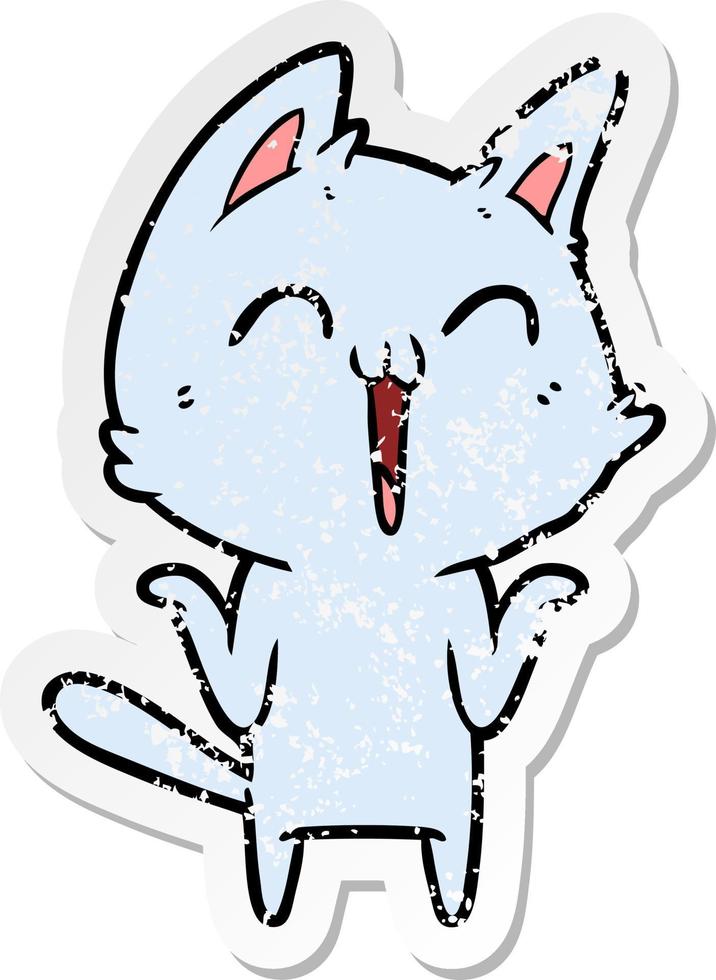 distressed sticker of a happy cartoon cat vector