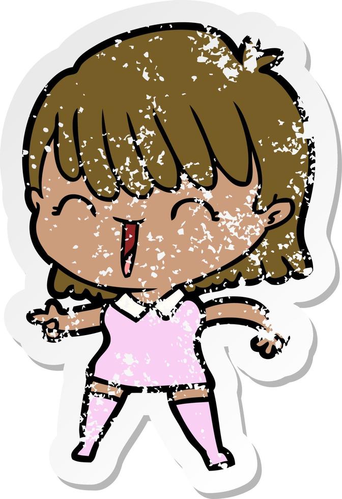 distressed sticker of a cartoon woman vector
