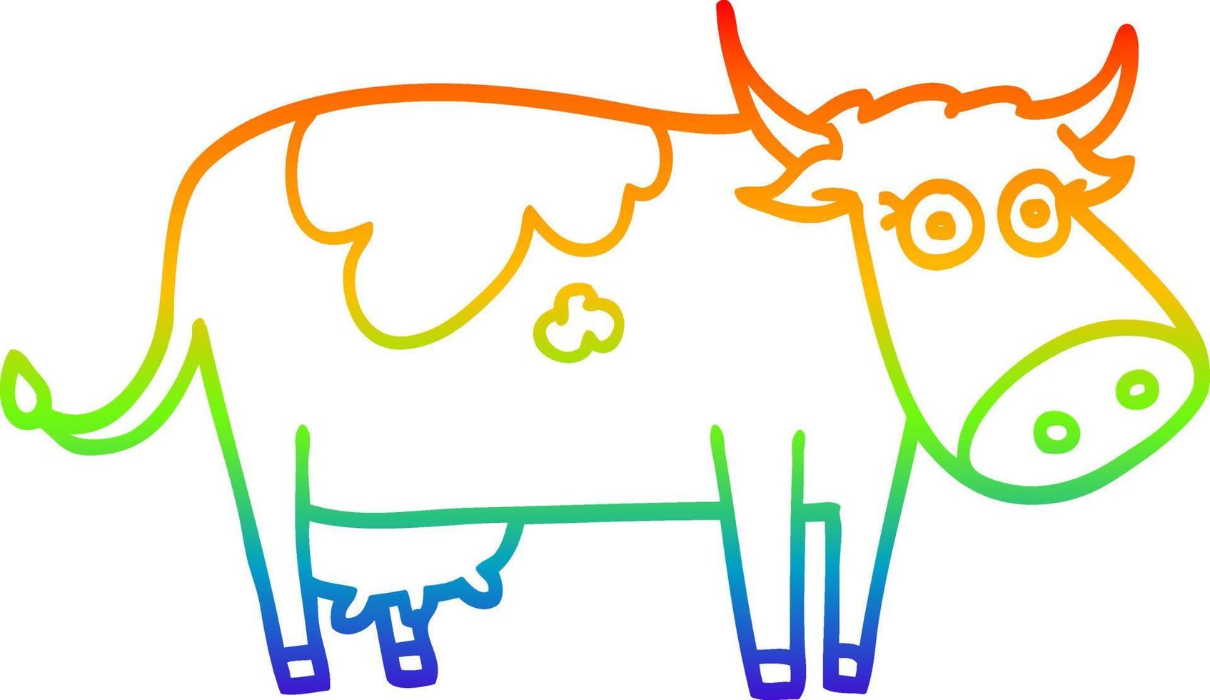arco iris gradiente línea dibujo dibujos animados granja vaca vector