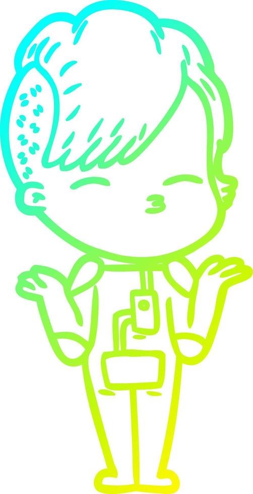 cold gradient line drawing cartoon girl wearing futuristic clothes vector