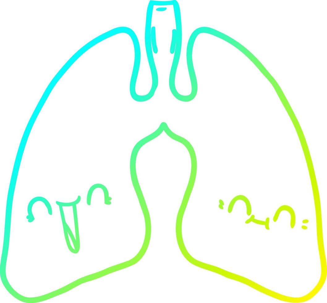 pulmones de dibujos animados de dibujo de línea de gradiente frío vector