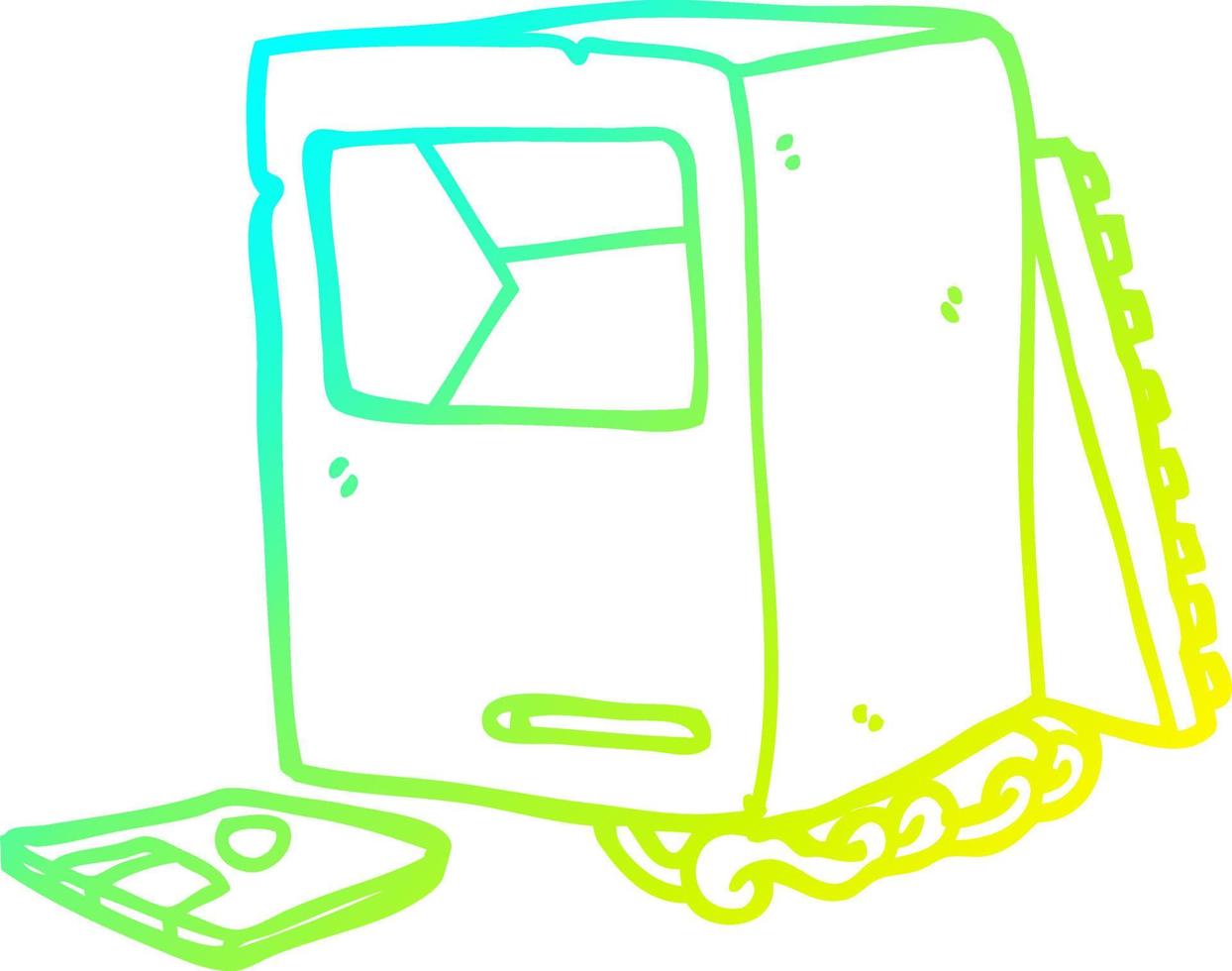 cold gradient line drawing cartoon broken old computer vector