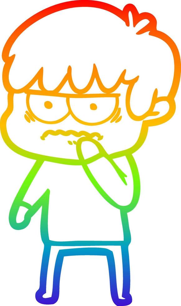 rainbow gradient line drawing annoyed cartoon boy vector