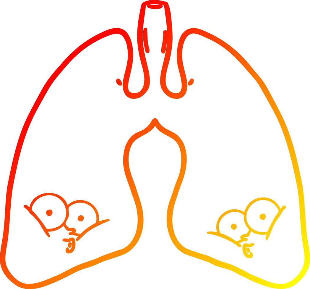 warm gradient line drawing cartoon lungs vector