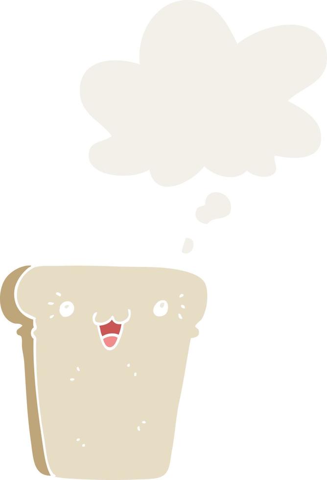 cartoon slice of bread and thought bubble in retro style vector