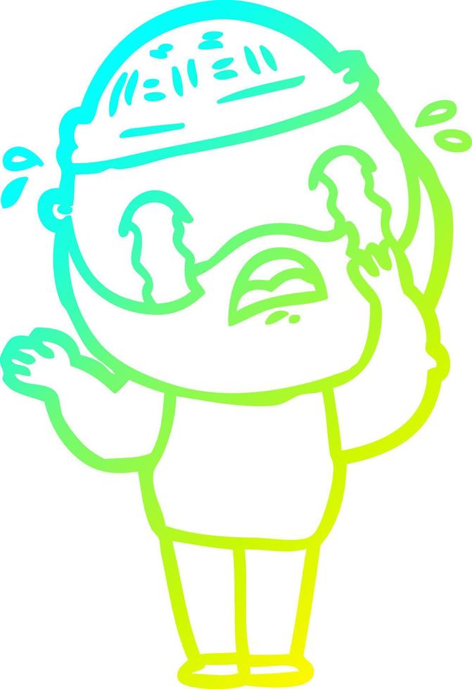 cold gradient line drawing cartoon bearded man crying vector